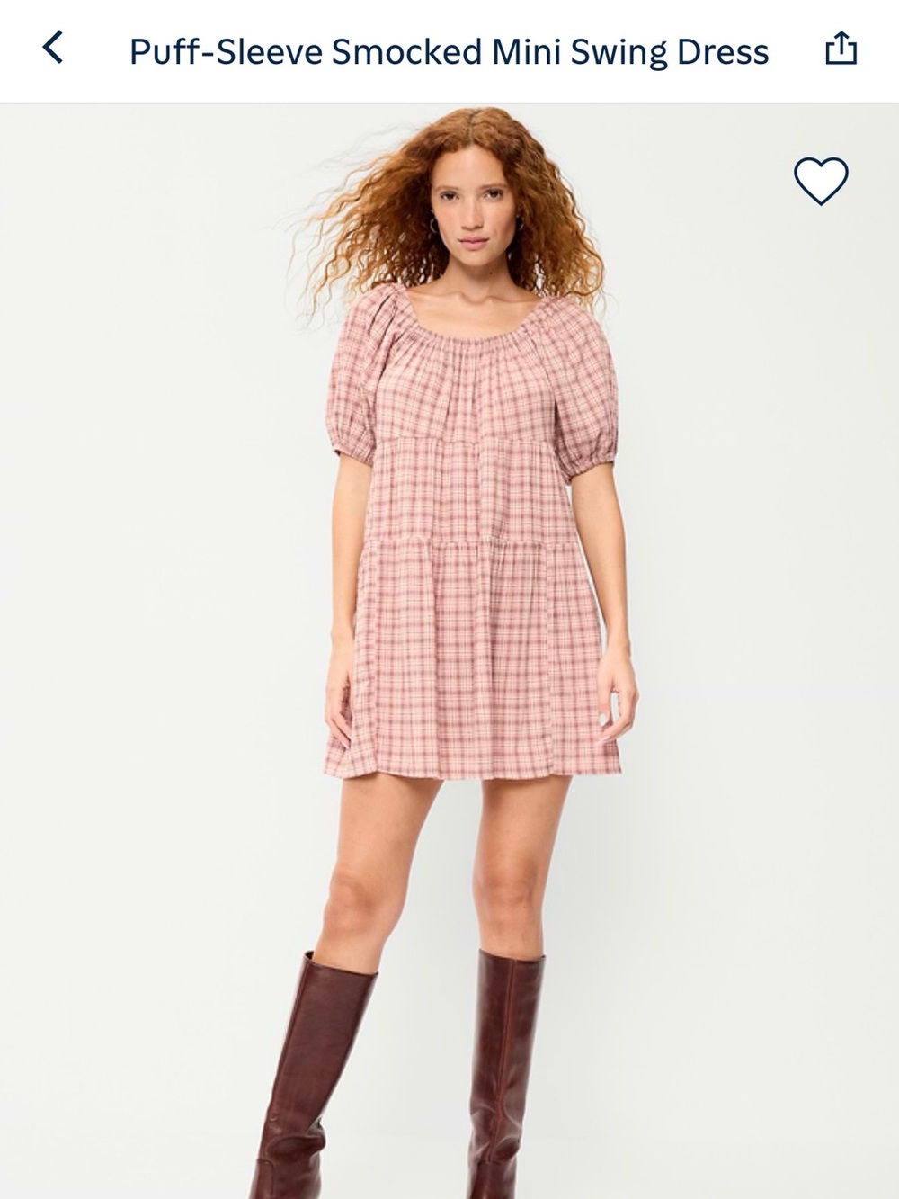 Old Navy Pink Plaid Puff-Sleeve Smocked Mini Dress
